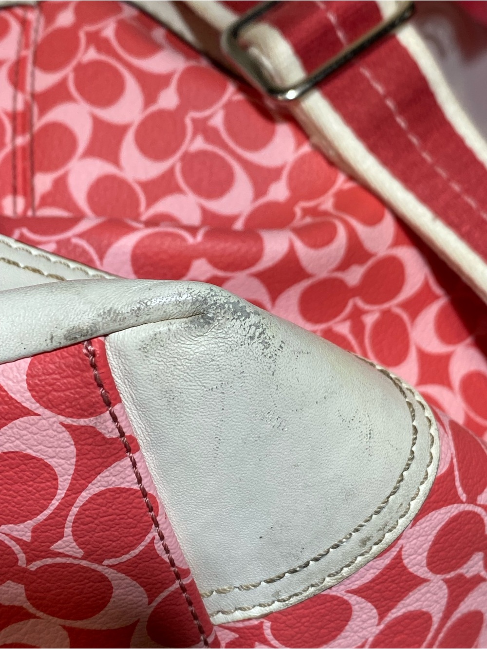 Coach Coral Pink Signature Stripe Tote with White Trim diaper bag - Picture 10 of 16